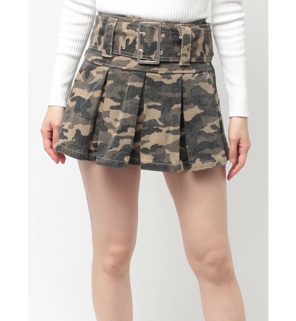 GYDA「ハイウエストWIDE BELTプリーツデニムスカートライクショートパンツ」|スカート|