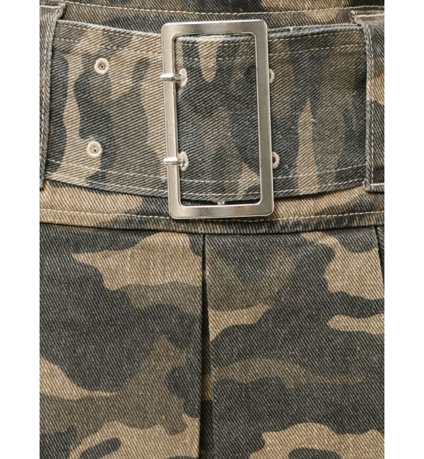 GYDA「ハイウエストWIDE BELTプリーツデニムスカートライクショートパンツ」|スカート|