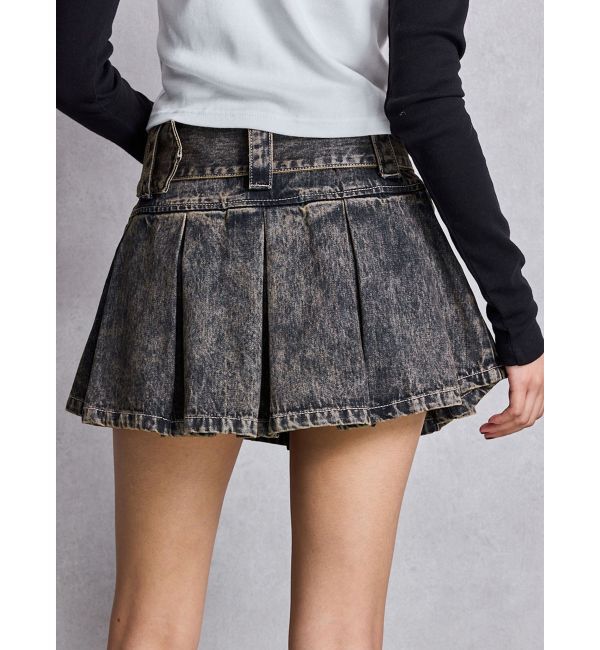 GYDA「ハイウエストWIDE BELTプリーツデニムスカートライクショートパンツ」|スカート|