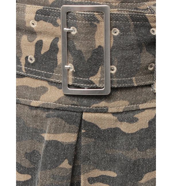 GYDA「ハイウエストWIDE BELTプリーツデニムスカートライクショートパンツ」|スカート|