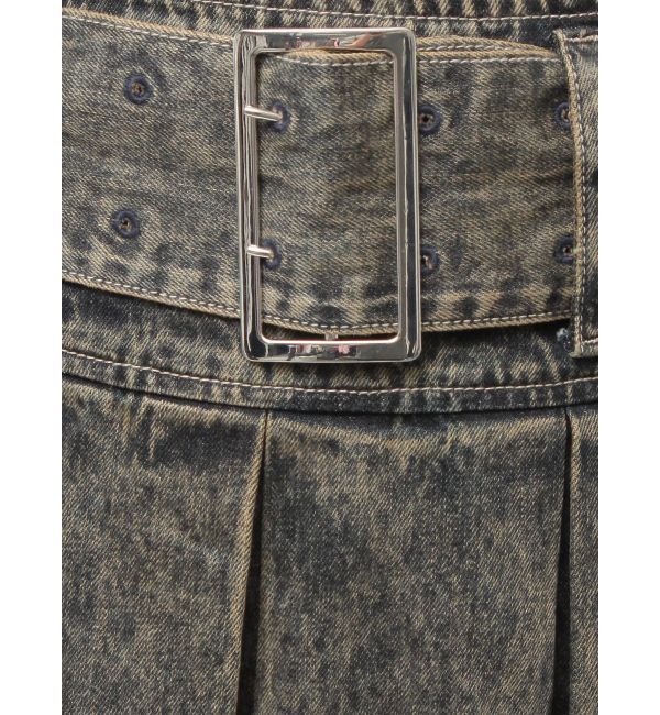 GYDA「ハイウエストWIDE BELTプリーツデニムスカートライクショートパンツ」|スカート|