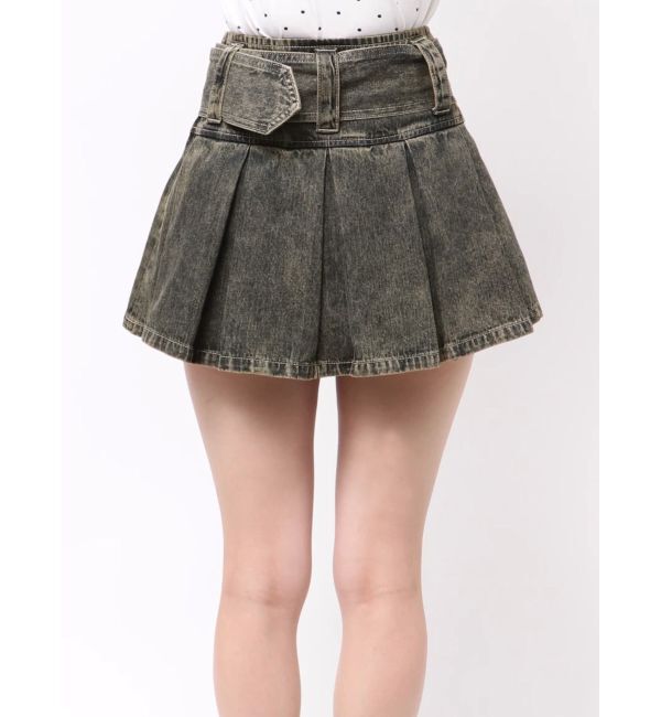 GYDA「ハイウエストWIDE BELTプリーツデニムスカートライクショートパンツ」|スカート|