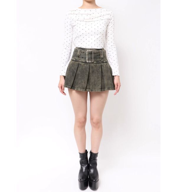 GYDA「ハイウエストWIDE BELTプリーツデニムスカートライクショートパンツ」|スカート|