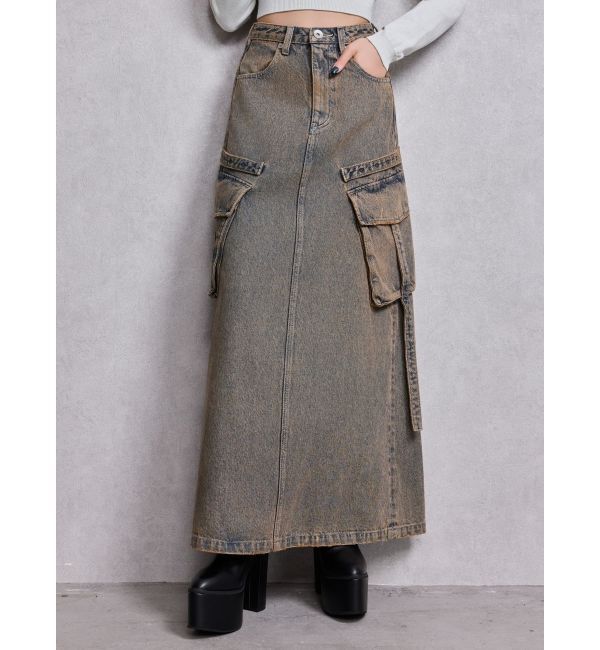 GYDA「ハイウエストG bijou CARGOデニムロングスカート」|スカート|