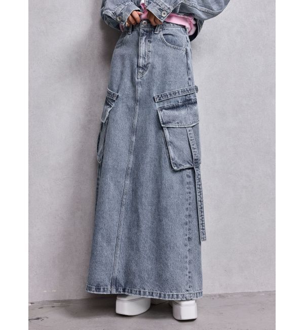 GYDA「ハイウエストG bijou CARGOデニムロングスカート」|スカート|