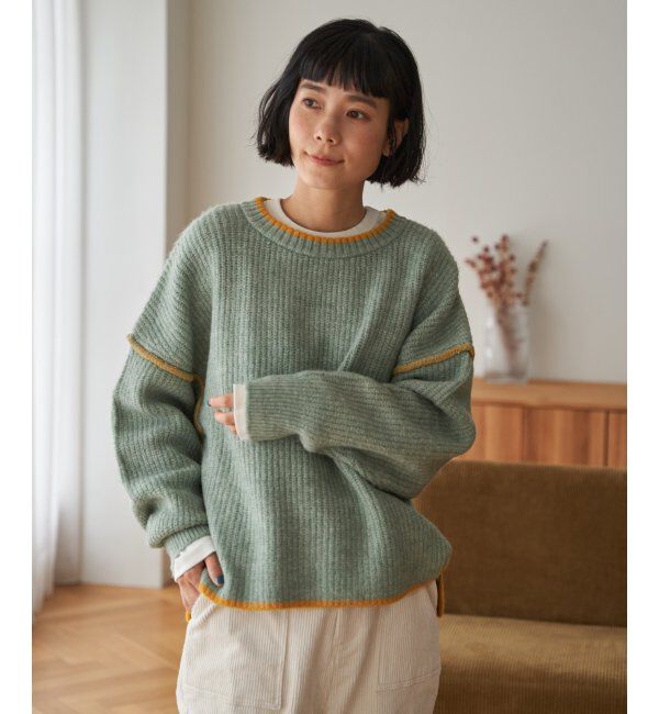 Lbc with Life「ステッチ配色畦ラインニットプルオーバー」|カーディガン|