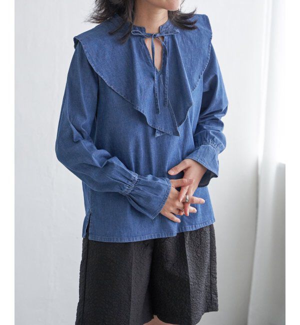 VENCE share style「デニムラッフルカラーシャツ」|シャツ・ブラウス|ブルー