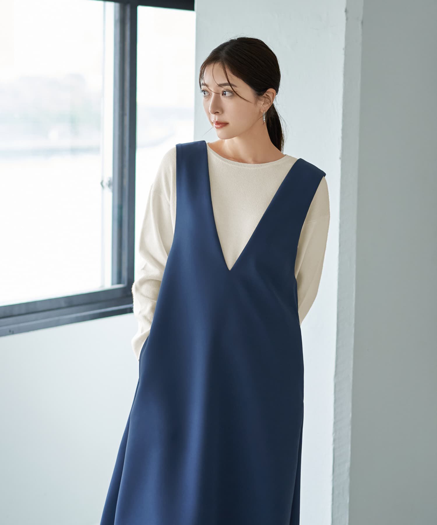 STYLE DELI「【LUXE】AラインフロントVジャンパースカート」|ジャンパースカート|