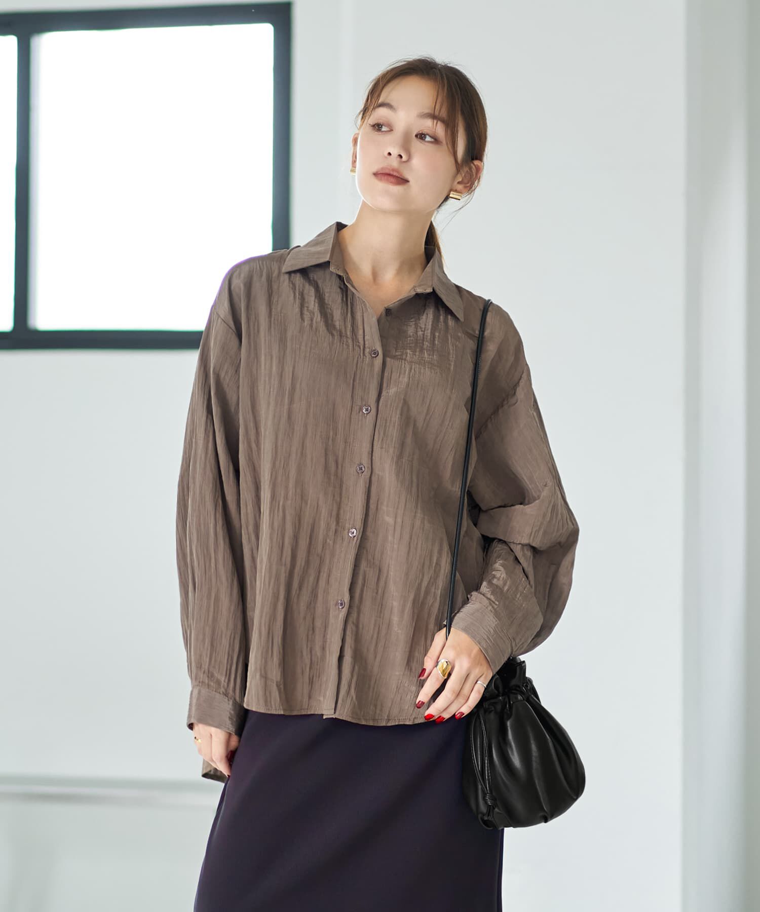 STYLE DELI「シワ加工グロッシーシャツ」|シャツ・ブラウス|ブラウン