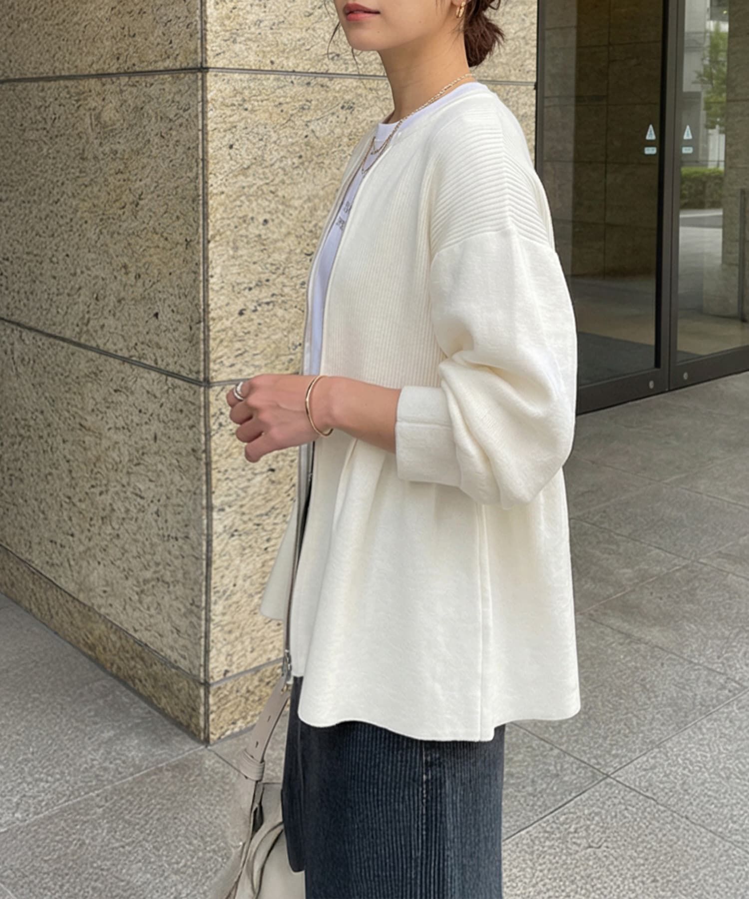 STYLE DELI「【LUXE】セット対応◆Wジップペプラムトップス」|ニット・セーター|ホワイト