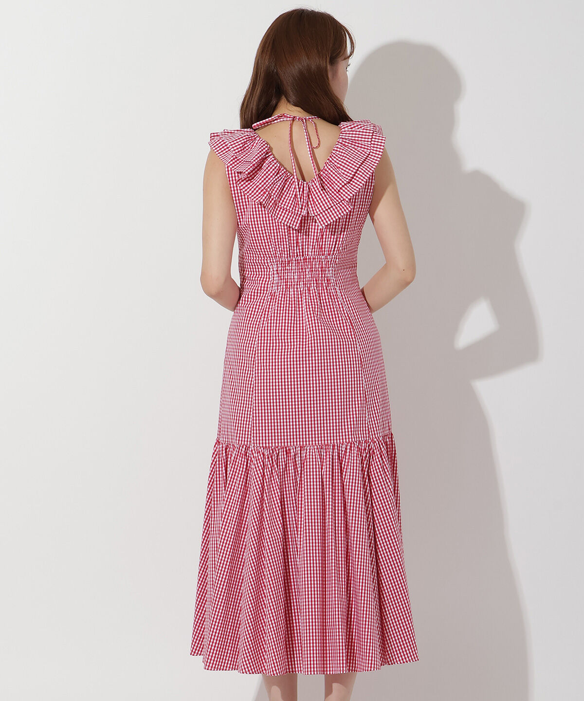 アンドクチュール「ギンガムフリルノースリワンピース」|ワンピース|