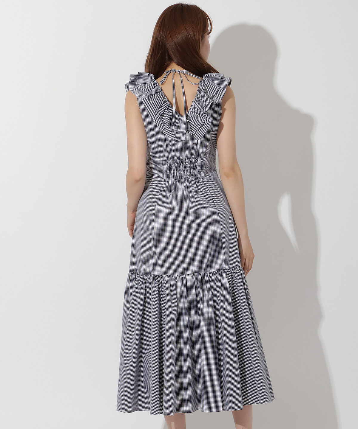 アンドクチュール「ギンガムフリルノースリワンピース」|ワンピース|