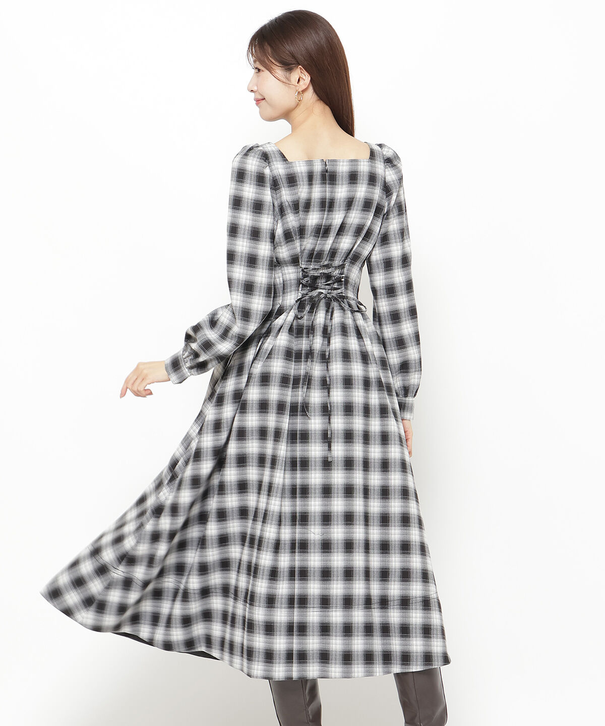 アンドクチュール「チェックウエストタックワンピース」|ワンピース|