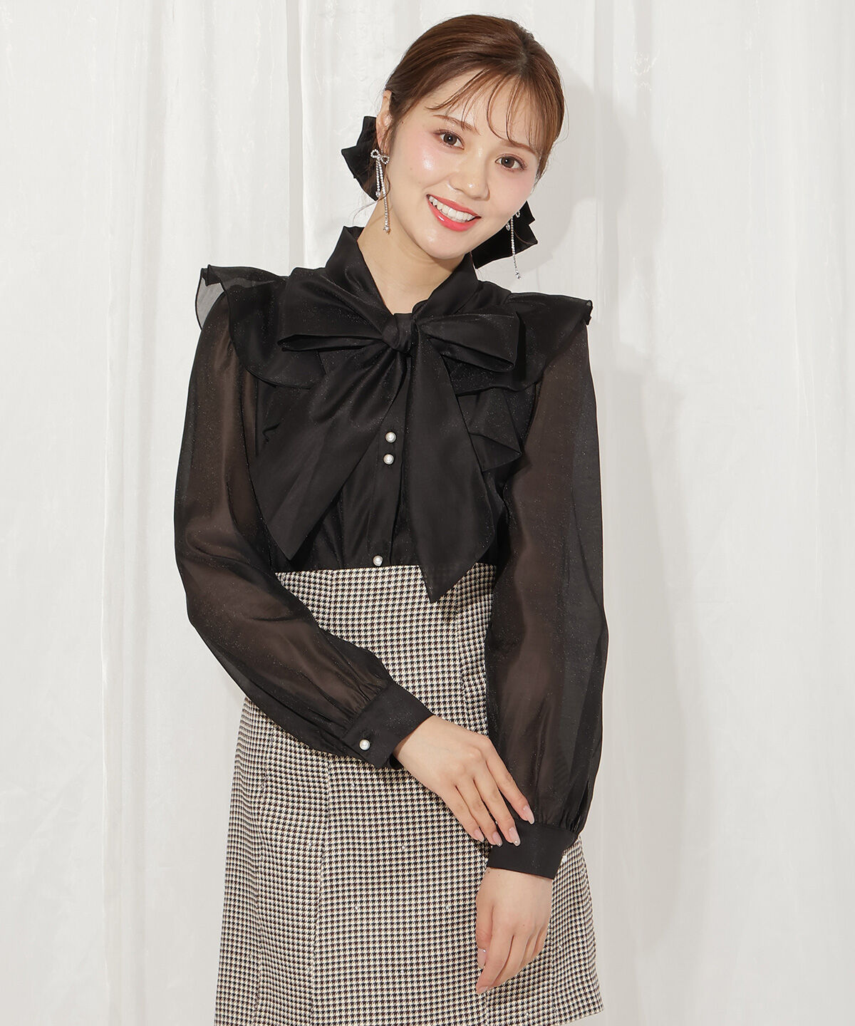 WILLSELECTION「シアーラッフルボウタイブラウス」|シャツ・ブラウス|ブラック