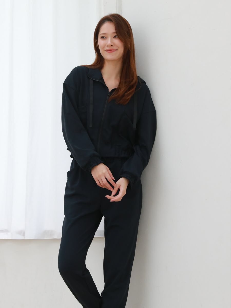 ALBOVE「ダンボールニットクロップド丈パーカー」|パーカー|ブラック