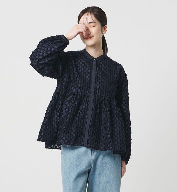UNITED ARROWS「ラメ ドットジャガード ブラウス」|シャツ・ブラウス|NAVY
