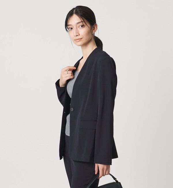 UNITED ARROWS「FEEL CLEAN Vノーカラー ジャケット ‐防しわ ストレッチ UVカット‐」|ノーカラージャケット|