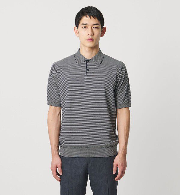 UNITED ARROWS「ショートスリーブ ボーダー ニットポロシャツ UA COZY ウォッシャブル 抗菌防臭」|ポロシャツ|