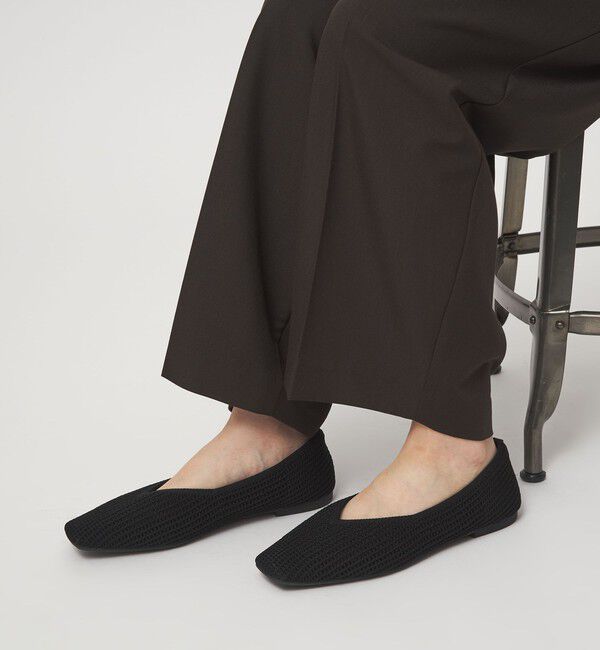 UNITED ARROWS green label relaxing「ウェルネスシアー スクエア V フラットシューズ / ニットシューズ」|ローファー|BLACK
