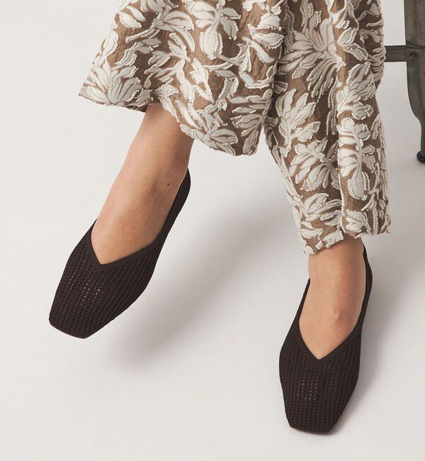 UNITED ARROWS green label relaxing「ウェルネスシアー スクエア V フラットシューズ / ニットシューズ」|ローファー|