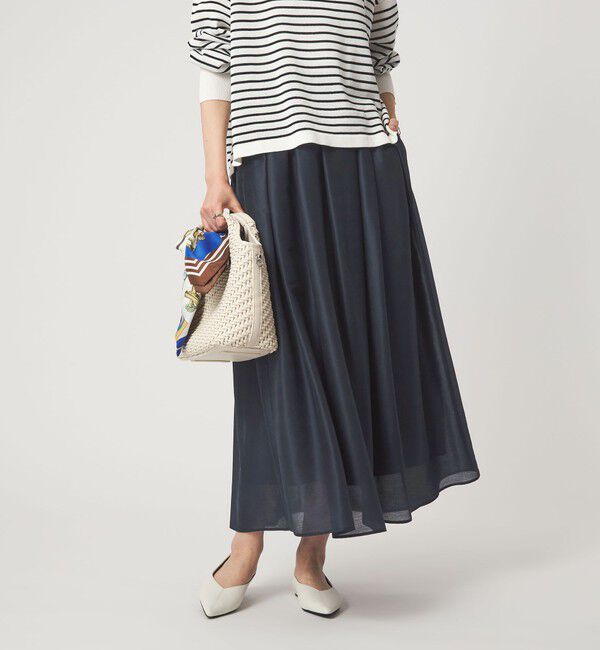 UNITED ARROWS green label relaxing「カールマイヤー タック ギャザー スカート」|フレア|NAVY