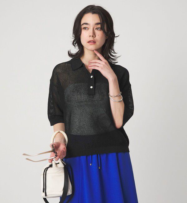 UNITED ARROWS green label relaxing「メッシュ ポロニット ウォッシャブル」|ニット・セーター|BLACK
