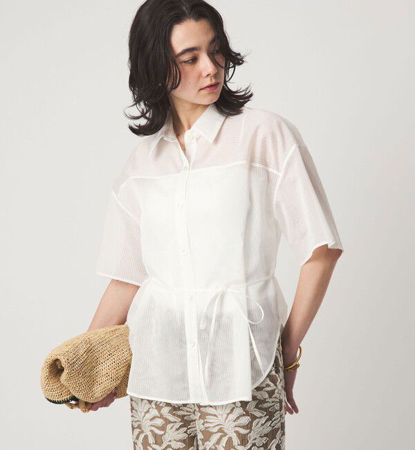 UNITED ARROWS green label relaxing「【結論シリーズ】リボンハイウエストシャツ［size SHORTあり］」|シャツ・ブラウス|WHITE