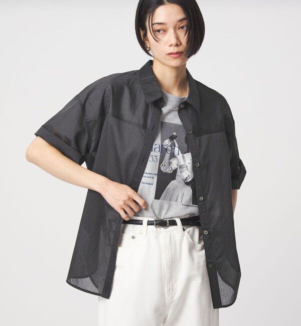 UNITED ARROWS green label relaxing「【結論シリーズ】リボンハイウエストシャツ［size SHORTあり］」|シャツ・ブラウス|BLACK