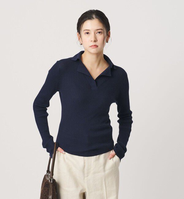 BEAUTY&YOUTH UNITED ARROWS「コットンリブ オープンカラーニット ウォッシャブル」|ニット・セーター|