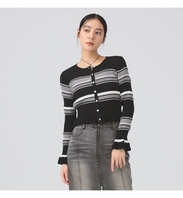 Ray BEAMS 「リブ マルチボーダー カーディガン」|カーディガン|BLACK