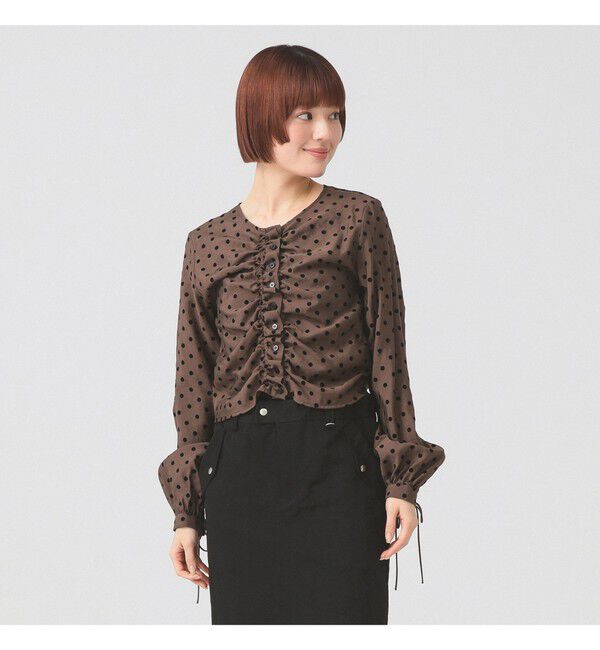 Ray BEAMS 「ドット センター ギャザー ブラウス」|シャツ・ブラウス|BROWN