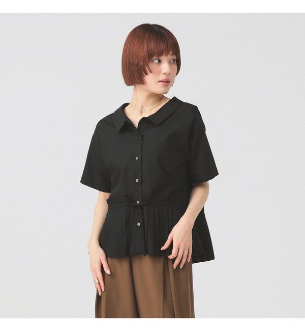 Ray BEAMS 「プリーツ キリカエ ハーフスリーブ シャツ」|シャツ・ブラウス|BLACK