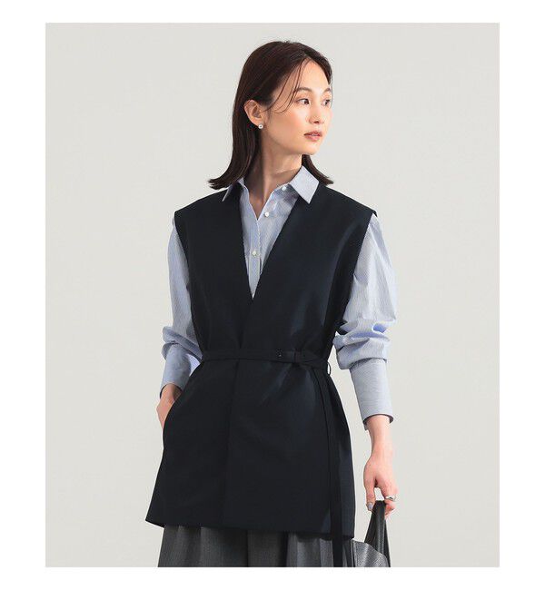 Demi-Luxe BEAMS 「【別注】ATON / ウールトロピカル ノーカラー ジレ」|ベスト・ジレ|NAVY