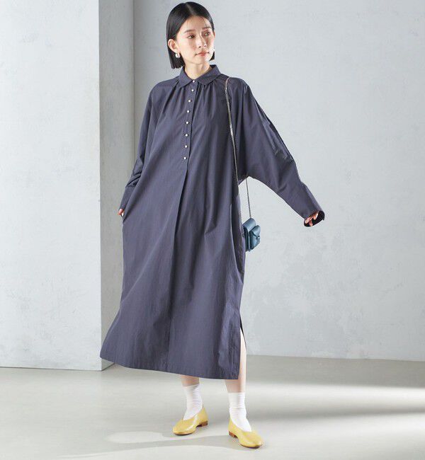 SHIPS for women「〈手洗い可能〉近江晒 タイプライター パールモチーフ ワンピース 24SS ◇」|ワンピース|