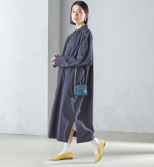 SHIPS for women「〈手洗い可能〉近江晒 タイプライター パールモチーフ ワンピース 24SS ◇」|ワンピース|