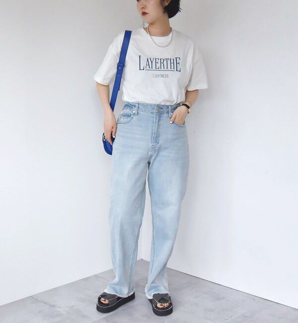 quaranciel「quaranciel:〈洗濯機可能〉クルーネック コットン ロゴ プリント TEE」|Tシャツ・カットソー|