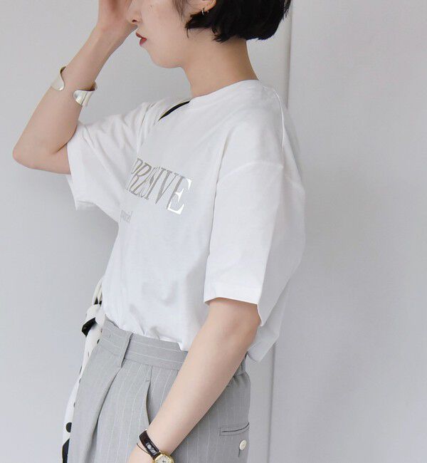 quaranciel「quaranciel:〈洗濯機可能〉クルーネック コットン ロゴ プリント TEE」|Tシャツ・カットソー|