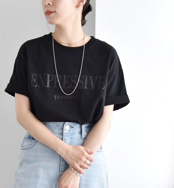 quaranciel「quaranciel:〈洗濯機可能〉クルーネック コットン ロゴ プリント TEE」|Tシャツ・カットソー|ブラック