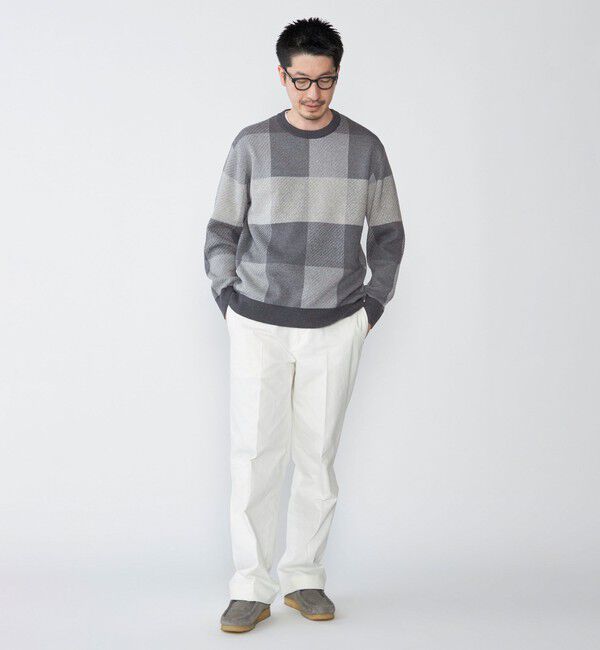 SHIPS「SHIPS:〈手洗い可能〉コットン カシミヤ チェック クルーネック ニット」|ニット・セーター|