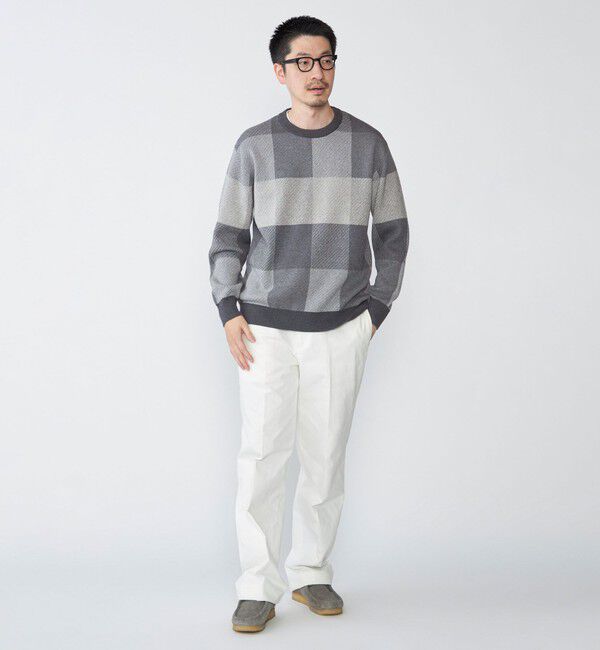 SHIPS「SHIPS:〈手洗い可能〉コットン カシミヤ チェック クルーネック ニット」|ニット・セーター|