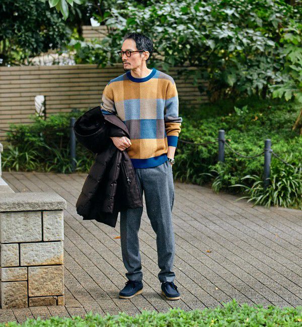 SHIPS「SHIPS:〈手洗い可能〉コットン カシミヤ チェック クルーネック ニット」|ニット・セーター|