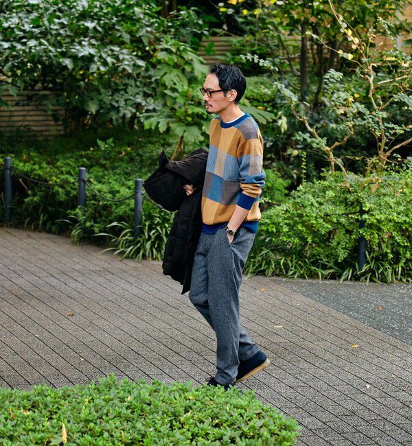 SHIPS「SHIPS:〈手洗い可能〉コットン カシミヤ チェック クルーネック ニット」|ニット・セーター|