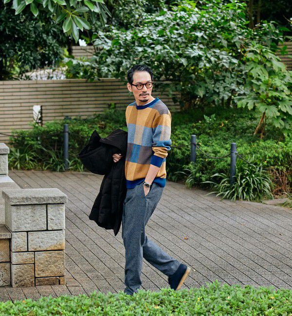 SHIPS「SHIPS:〈手洗い可能〉コットン カシミヤ チェック クルーネック ニット」|ニット・セーター|