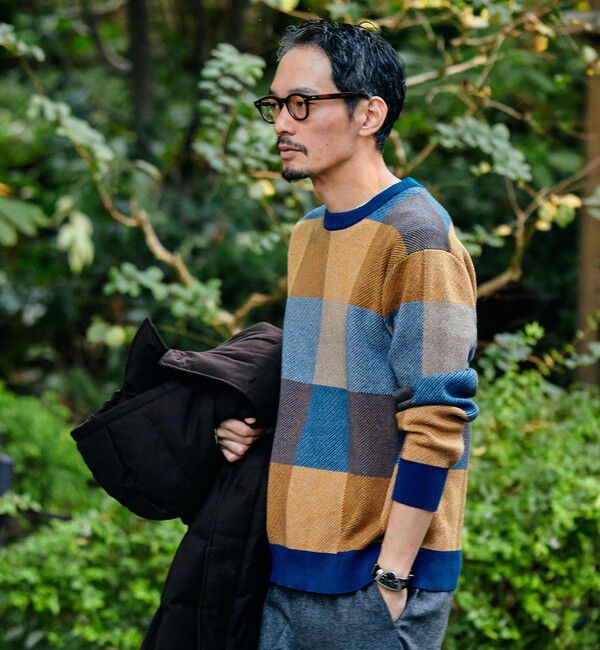 SHIPS「SHIPS:〈手洗い可能〉コットン カシミヤ チェック クルーネック ニット」|ニット・セーター|