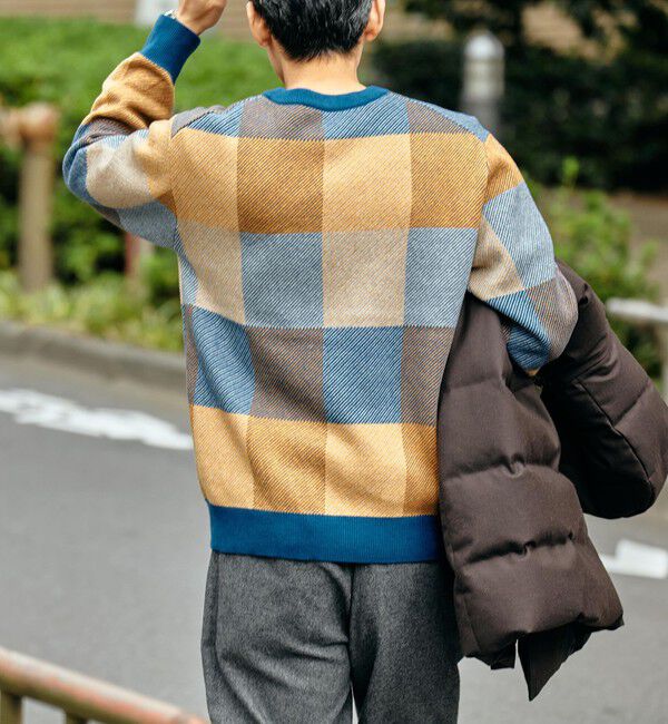 SHIPS「SHIPS:〈手洗い可能〉コットン カシミヤ チェック クルーネック ニット」|ニット・セーター|