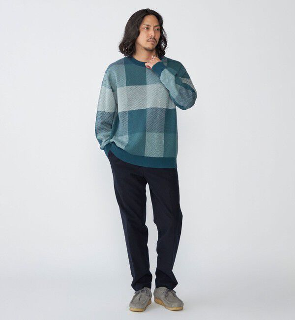 SHIPS「SHIPS:〈手洗い可能〉コットン カシミヤ チェック クルーネック ニット」|ニット・セーター|