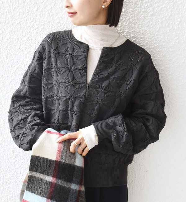 SHIPS for women「【WEB限定】〈洗濯機可能〉2WAY フラワー ジャカード ハーフ ジップ プルオーバー」|ニット・セーター|
