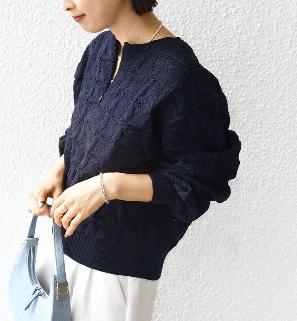 SHIPS for women「【WEB限定】〈洗濯機可能〉2WAY フラワー ジャカード ハーフ ジップ プルオーバー」|ニット・セーター|