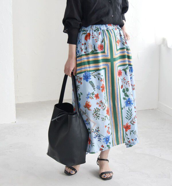quaranciel「quaranciel: SPRINTEX フラワーパネル柄 スカーフ フレア スカート」|スカート|