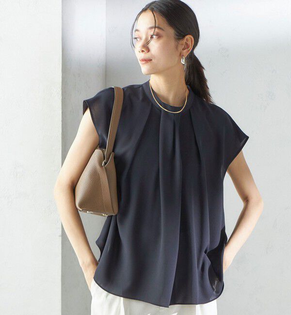 SHIPS for women「〈手洗い可能〉タック タイ フレンチ スリーブ ブラウス」|シャツ・ブラウス|ネイビー